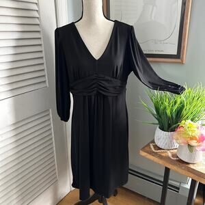 NY COLLECTION Womens Dress Large Black Slinky Knit Ruched Cocktail Travel Easy